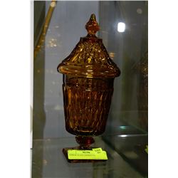 AMBER GLASS LIDDED CANISTER