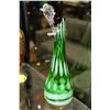 Image 1 : GREEN ART GLASS VASE WITH ART GLASS ROSE