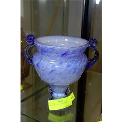 BLUE ART GLASS HANDLED DISH