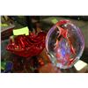 Image 1 : PAIR OF RED ART GLASS BOWL  AND MARINE SCENE PAPER