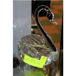 DECORATIVE ART GLASS SWAN DISH