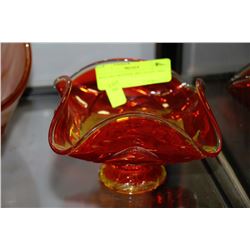 RED DECORATIVE ART GLASS DISH