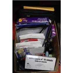 LARGE BOX FULL OF OFFICE DESK SUPPLIES