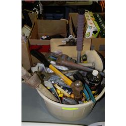 BIN OF ASSORTED TOOLS & HARDWARE