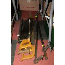ESTATE 3 HAND SAWS AND 2 BAR CLAMPS