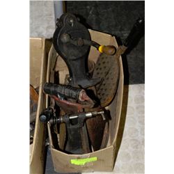 BOX OF VINTAGE CAST IRON TOOLS