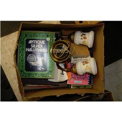 ESTATE BOX OF BOOKS AND MILK GLASS WALL MOUNT
