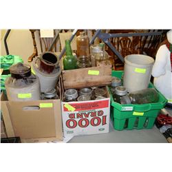 ESTATE 3 BOXES OF JARS SOLD WITH CROCK AND