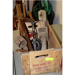 ESTATE WOOD CRATE WITH ASST TOOLS