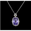 Image 4 : 14KT White Gold 6.63ct Tanzanite and Diamond Pendant With Chain