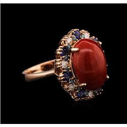 6.43ct Coral, Sapphire and Diamond Ring - 14KT Rose Gold