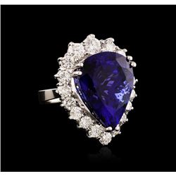 14KT White Gold GIA Certified 27.66ct Tanzanite and Diamond Ring