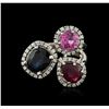 Image 2 : 14KT White Gold 3.25ctw Sapphire, Ruby and Diamond Ring