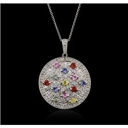 14KT White Gold 1.87ctw Sapphire and Diamond Pendant With Chain