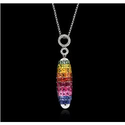 14KT White Gold 5.58ctw Multicolor Sapphire and Diamond Pendant With Chain