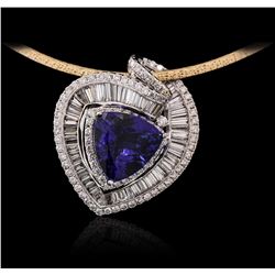 14KT Two-Tone Gold 10.88ct Tanzanite and Diamond Pendant With Chain