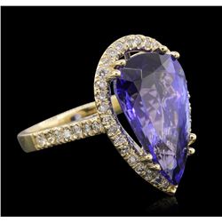 14KT Yellow Gold GIA Certified 8.69ct Tanzanite and Diamond Ring