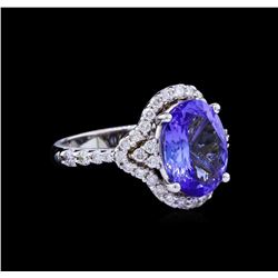 3.85ct Tanzanite and Diamond Ring - 14KT White Gold