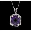 Image 1 : 18KT White Gold 9.79ct Amethyst and Diamond Pendant with Chain