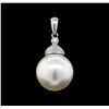 Image 1 : Pearl and Diamond Pendant - 14KT White Gold