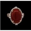 Image 2 : 5.22ct Coral and Diamond Ring - 14KT Rose Gold