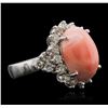 Image 1 : 14KT White Gold 8.26ct Pink Coral and Diamond Ring