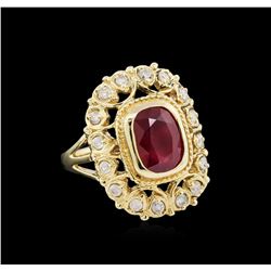 3.57ct Ruby and Diamond Ring - 14KT Yellow Gold