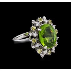 6.71ct Peridot, Yellow Sapphire and Diamond Ring - 14KT White Gold