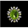 Image 2 : 6.71ct Peridot, Yellow Sapphire and Diamond Ring - 14KT White Gold