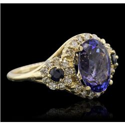 14KT Yellow Gold 4.01ct Tanzanite, Sapphire and Diamond Ring