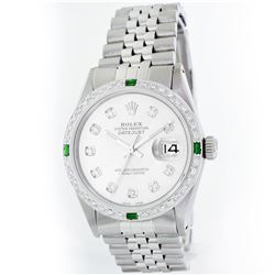 Rolex Stainless Steel 1.00ctw Diamond and Emerald DateJust Men's Watch