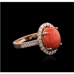 14KT Rose Gold 4.38ct Coral and Diamond Ring