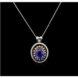 14KT White Gold 9.75ct Tanzanite and Diamond Pendant With Chain