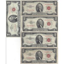 Lot of 10 Assorted United States Red Seal $2 Bills