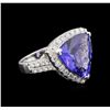 Image 1 : 13.98ct Tanzanite and Diamond Ring - 18KT White Gold