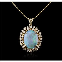 14KT Yellow Gold 5.88ct Opal and Diamond Pendant With Chain