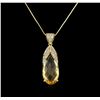 Image 1 : 6.66ct Citrine and Diamond Pendant With Chain - 14KT Yellow Gold