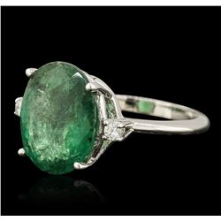 14KT White Gold 4.09ct Emerald and Diamond Ring