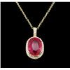 Image 2 : 8.25ct Ruby and Diamond Pendant With Chain - 14KT Yellow Gold