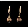 Image 1 : 0.12ctw Tahitian Pearl and Diamond Earrings - 14KT Rose Gold