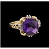 Image 1 : 5.60ct Amethyst and Diamond Ring - 14KT Yellow Gold