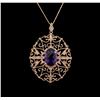 Image 1 : 4.94ct Amethyst and Diamond Pendant With Chain - 14KT Rose Gold