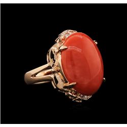 10.20ct Coral and Diamond Ring - 14KT Rose Gold