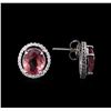 Image 2 : 7.44ctw Pink Tourmaline and Diamond Stud Earrings - 14KT White Gold