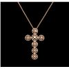 Image 1 : 0.17ctw Diamond Cross Pendant With Chain - 14KT Rose Gold