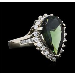 14KT White Gold 4.23ct Green Tourmaline and Diamond Ring