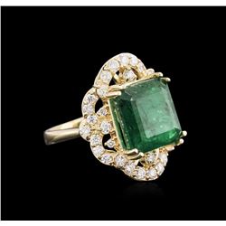 14KT Yellow Gold 9.30ct Emerald and Diamond Ring