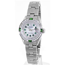 Rolex Stainless Steel Diamond and Emerald DateJust Ladies Watch