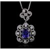 Image 2 : 14KT White Gold 3.64ctw Tanzanite and Diamond Pendant With Chain