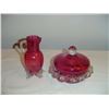 Image 1 : Victorian Cranberry Glass Cream and Sugar